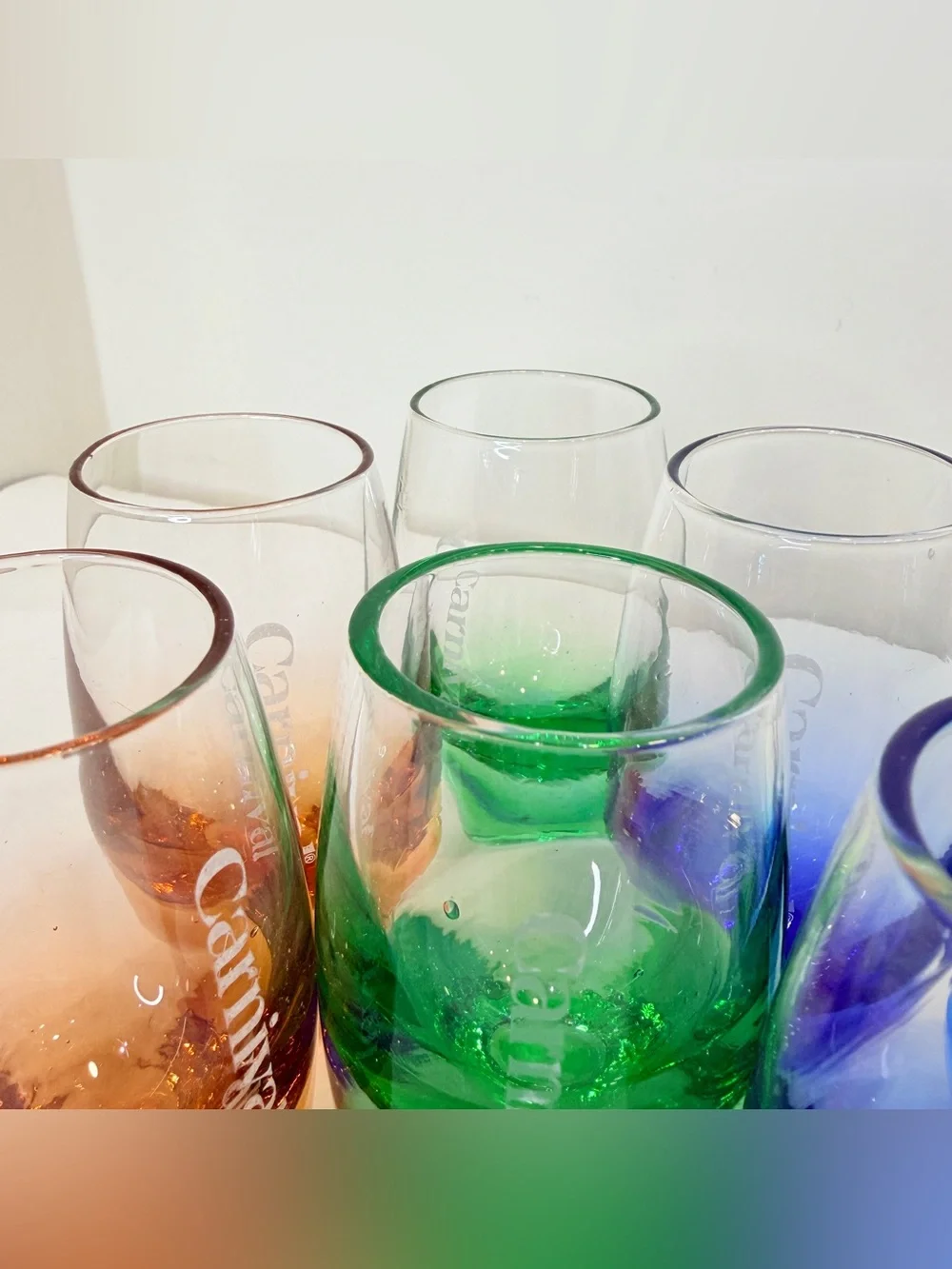 7 Carnival Cruise Line Rainbow 2 oz. Shot Glasses Heavy Base